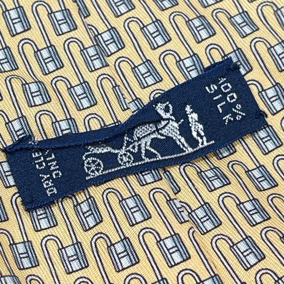 Hermes 100% Silk Tie Yellow/Blue (71854) - Picture 3 of 4